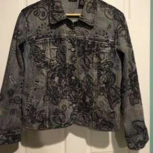 Chico's embroidered grey denim jeans jacket